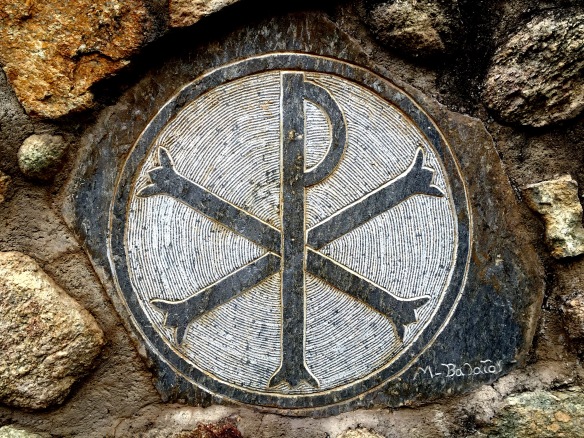 Chi-Rho, ancient monogram for Christ (wall of Greek monastery in Meteora)